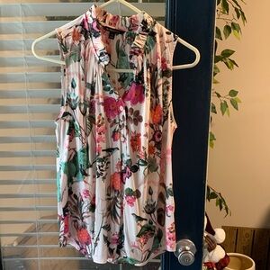 Banana Republic Floral Ruffle V-Neck Sleeveless Camisole - White, Pink & Green